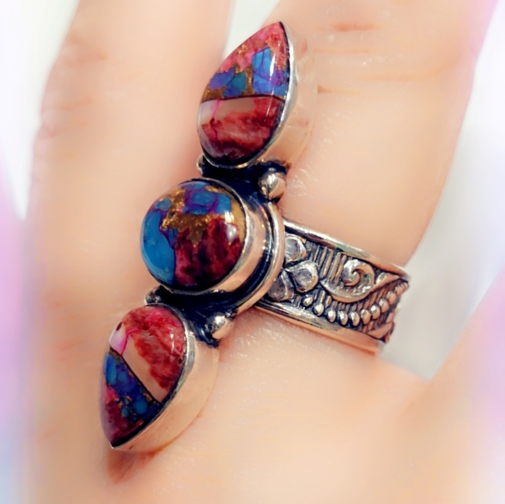 Turquoise Spiny Sterling Gemstone Ring 127$